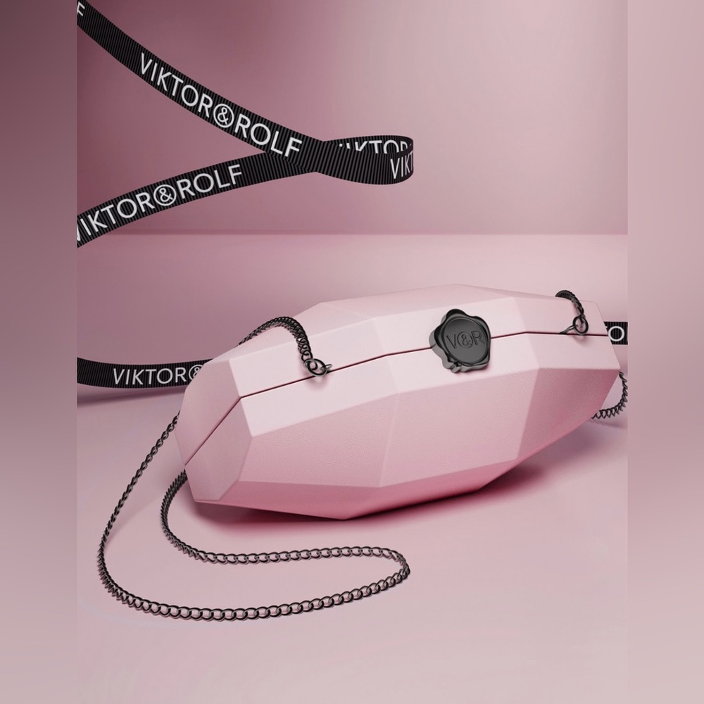Viktor & Rolf Flowerbomb Pink Geometric Clutch Purse Perfume Bottle Design Chain